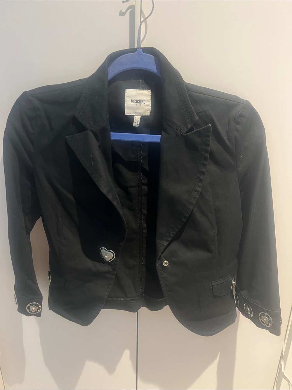 Moschino Black Women's Cropped Blazer with Decorative Buttons